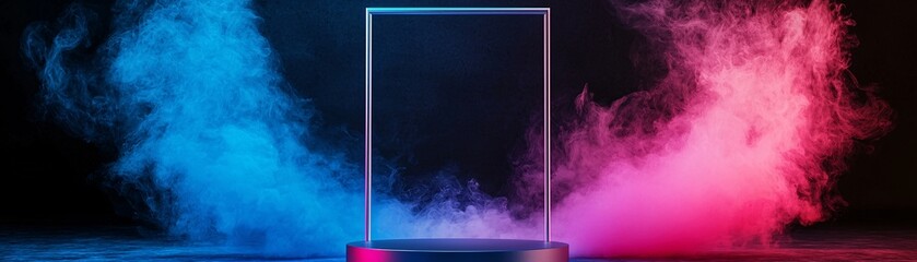 Poster - floating 3d podium, surreal levitation effect, ethereal mist, dreamy atmosphere, artistic minimalism