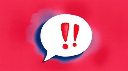 Poster - urgent message alert with exclamation points inside a speech bubble on a vibrant red background.