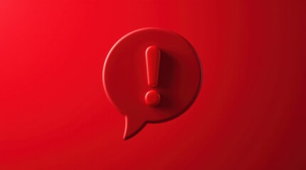 Poster - a red speech bubble with an exclamation point inside set against a matching red background in a stud
