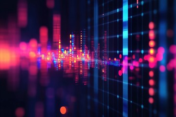 Poster - Abstract Digital Waveform with Neon Lights and Grid Pattern
