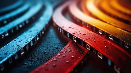 Aufkleber - Abstract colorful data cables with water droplets on a dark surface in a macro shot creating a modern and technological mood