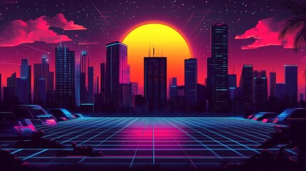Poster - Neon Urban Landscape with Dynamic Lines