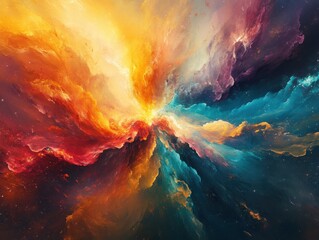 Aufkleber - Ethereal nebula of cosmic dust and gas with vibrant colors in a stunning celestial abstract artistic background