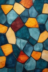 Poster - Vibrant mosaic pattern featuring colorful stone tiles creating a captivating texture and artistic background with a geometric style and warm color palette