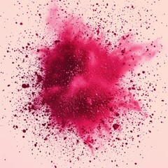 Poster - Vibrant explosion of crimson powder against a soft pink backdrop creating a dynamic and abstract composition with a modern artistic flair