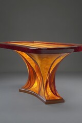 Poster - Exquisite Modern Table with Artistic Wood Design and Warm Lighting in Studio Setting for Interior Decor