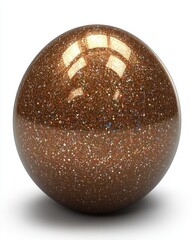 Poster - Sparkling sphere of bronze with a glossy surface and scattered colorful particles on a white background