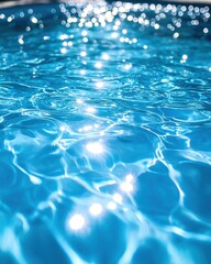 Poster - Sparkling water surface with sun reflections creating abstract patterns and a serene aquatic ambiance perfect for summer vacation vibes