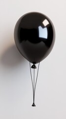 Poster - Elegant black balloon floating against a minimalist white background casting soft shadows creating a sophisticated and modern visual mood perfect for celebrations