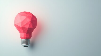 Poster - Bright Geometric Light Bulb Design With A Unique Low-Poly Shape And Vibrant Red Color Against A Soft Background