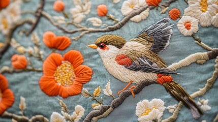  Embroidery art of birds on branches