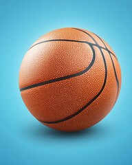 Poster - Basketball Close Up on Light Blue Background Capturing the Texture and Detail of the Orange Ball Sports Equipment