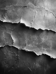Poster - Abstract monochrome texture of torn paper layers with rough edges and detailed surface pattern