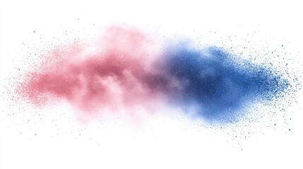 Poster - Abstract explosion of vibrant pink and blue powder on white background creating a dynamic and artistic effect with a sense of energy and colorful contrast