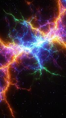Aufkleber - Vibrant cosmic fractal art illuminating dark space with colorful energy bursts and sparkling starlight creating a nebula effect