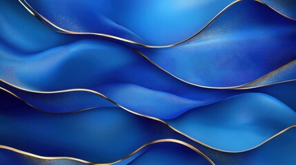 Poster - Elegant flowing royal blue fabric with golden threads abstract background for luxurious design and aesthetic appeal