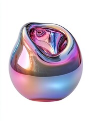 Poster - Iridescent sphere with liquid metal effect and distorted interior creating a futuristic ambiance on white