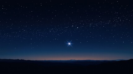 Aufkleber - Clear night sky over mountain range with numerous stars twinkling and bright star shining prominently at twilight. Generative AI