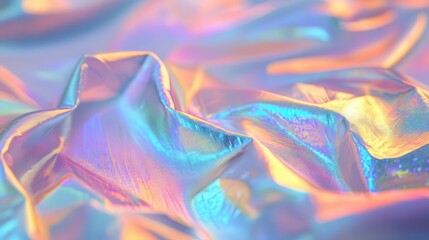 Poster - holographic foil texture with a soft, radiant glow, reflecting a dynamic spectrum of iridescent hues.