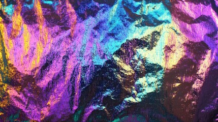 Poster - holographic foil with liquid-like reflections, displaying an abstract interplay of shimmering neon and metallic colors.