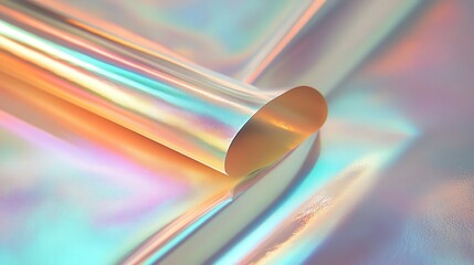 Poster - holographic foil with a silky, prismatic glow, shifting seamlessly across a smooth metallic texture