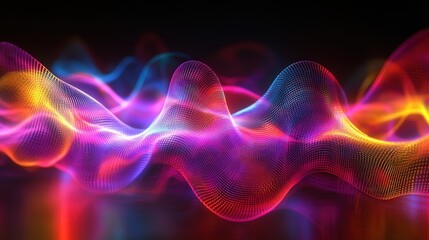 Aufkleber - mesmerizing holographic foil with swirling neon light waves, reflecting seamlessly across a fluid metallic surface.