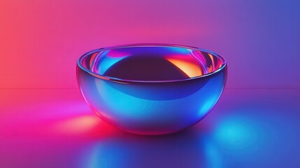 Poster - holographic foil with vibrant neon reflections, morphing across a smooth metallic texture.