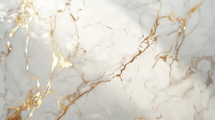 Aufkleber - glossy white marble tabletop with intricate gold veins, softly catching daylight, producing gentle abstract shadows.