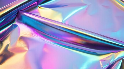 Poster - holographic rainbow foil with iridescent reflections, shifting colors from cyan to magenta with a metallic sheen