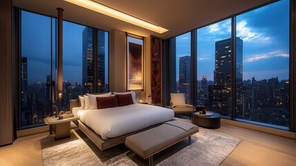 Poster - recovery suite with panoramic skyline views, a personal luxury bathrobe collection, and an in-room meditation instructor.