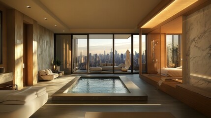 Poster - recovery suite with panoramic skyline views, a personal luxury bathrobe collection, and an in-room meditation instructor.