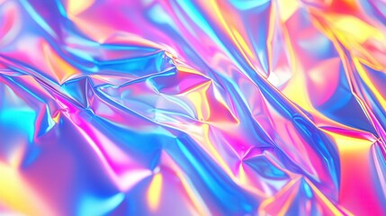Poster - holographic rainbow pattern with deep contrasts between electric blues, neon pinks, and shimmering silvers, forming