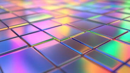 Poster - holographic texture with sharp metallic reflections and a soft rainbow spectrum spreading across a smooth surface.
