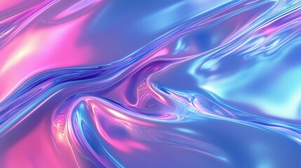 Aufkleber - holographic foil with smooth, swirling reflections of neon blue, pink, and violet, creating a futuristic and mesmerizing abstract pattern