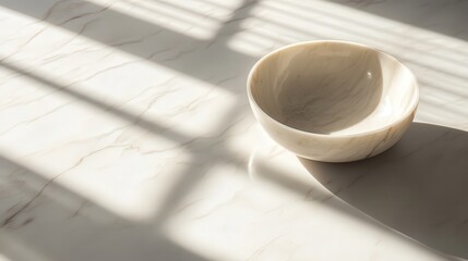 Poster - pearl-white marble tabletop, catching soft morning light, forming exquisite abstract shadow overlays.