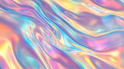Poster - prismatic foil background with swirling waves of iridescent light, reflecting a mesmerizing blend of neon and pastel colors