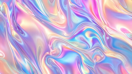 Poster - prismatic foil background with swirling waves of iridescent light, reflecting a mesmerizing blend of neon and pastel colors