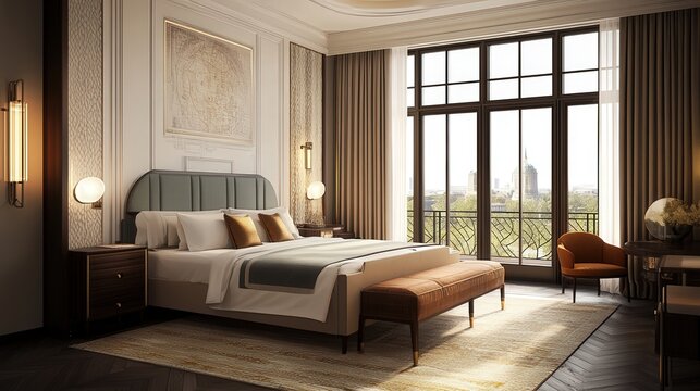 luxury hotel with art deco elements, offering elegant rooms, stunning rooftop views, and unique design features that promote relaxation.