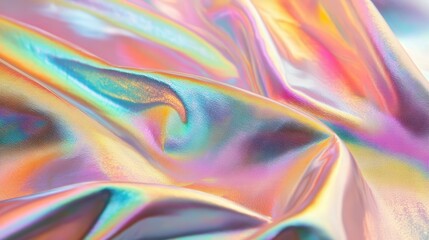 Aufkleber - sleek and fluid holographic foil with a pearlescent finish, radiating soft rainbow gradients under ambient light.