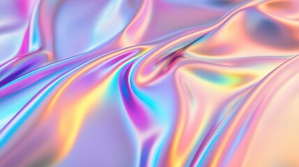 Aufkleber - sleek and fluid holographic foil with a pearlescent finish, radiating soft rainbow gradients under ambient light.