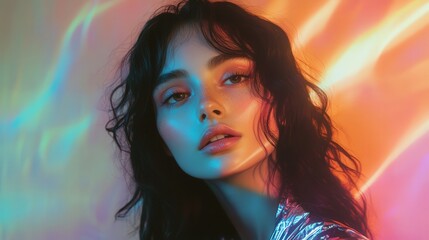 Aufkleber - holographic foil background with dynamic shifting reflections, seamlessly transitioning between neon and pastel hues.