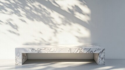Aufkleber - marble tabletop with delicate silver veins, bathed in warm light, forming organic abstract shadows on a pristine white wall.