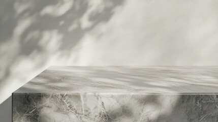 Poster - smooth gray marble tabletop with a soft matte finish, enhanced by delicate shadow overlays on a neutral white wall,