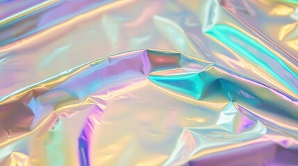 Poster - holographic foil with prismatic light waves flowing seamlessly across the surface, blending pastel and neon hues
