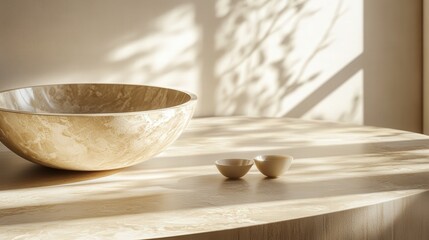 Aufkleber - marble tabletop with smooth textures, casting elegant and calming abstract shadows with minimal lighting.