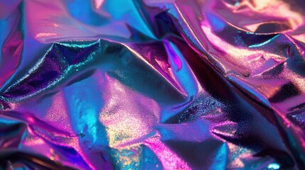 Poster - holographic foil effect where the liquid metal surface shifts between radiant pinks, deep purples, and vibrant aquas