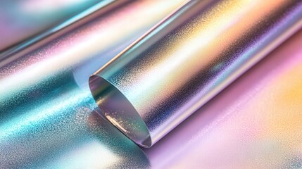 Poster - holographic foil with dreamy pastel gradients, seamlessly blending iridescent colors across a smooth metallic texture.