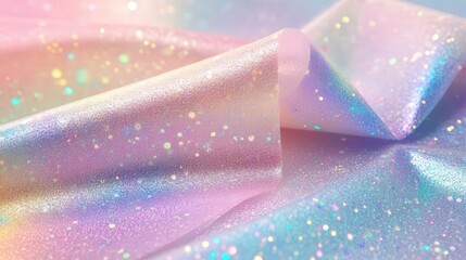 Poster - holographic foil with dreamy pastel gradients, seamlessly blending iridescent colors across a smooth metallic texture.