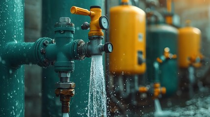 Poster - photograph showcasing a state of the art water plant with large industrial pipes efficiently channel