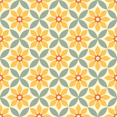Scandi Retro Vintage Floral Patterns, Seamless Geometric Floral Patterns and Backgrounds, Digital Paper